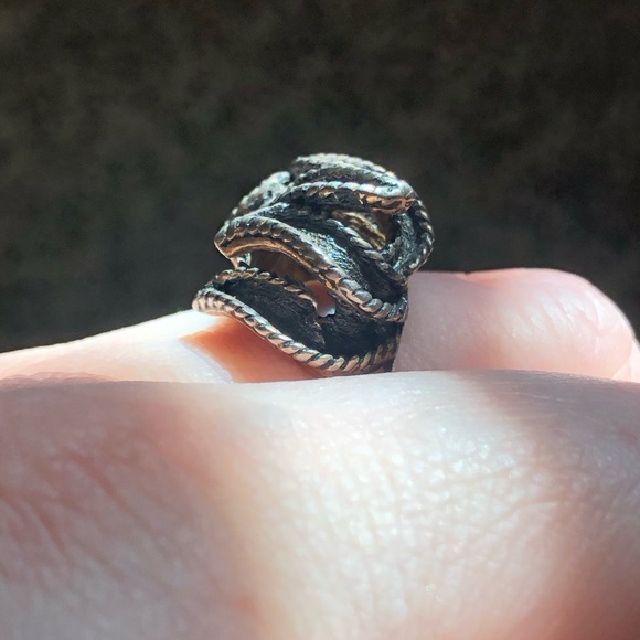 Vintage stamped sterling silver freeform oxidized leaf ribbon ring size 6.25 - Picture 6 of 12
